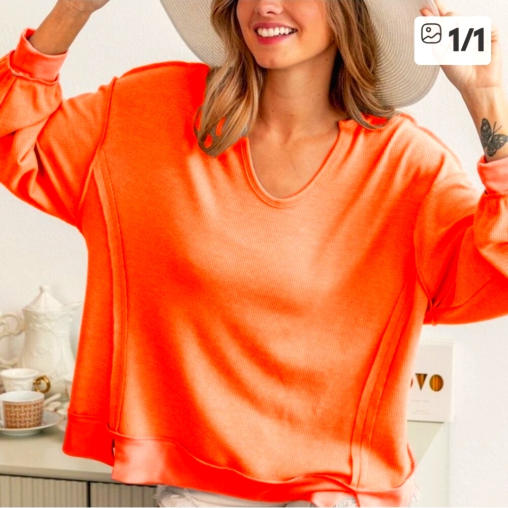 BiBi Neon Orange Women's Relaxed Pullover Sweatshirt